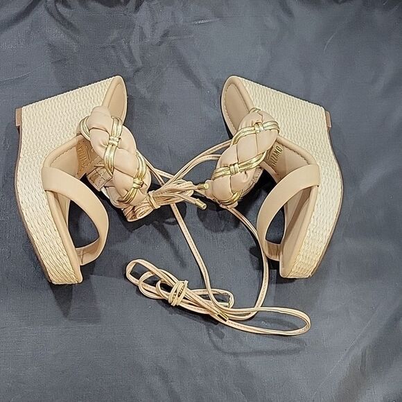 VIZZANO DOUBLE BRAIDED STRAP BAND LACE UP CLOSURE WEDGE SANDAL - Picture 10 of 16